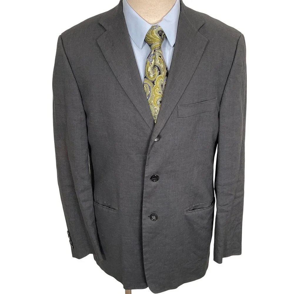 Banana Republic Blazer Mens 40R Charcoal Gray Linen‎ 3-Button iItaly